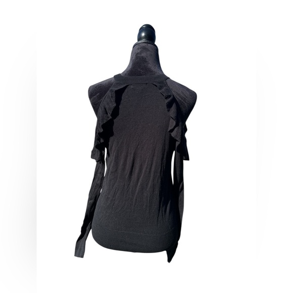 BP Black Ruffle Cold Shoulder Sweater XS Feminine Minimalist Y2K Romantic Fall - Picture 4 of 7